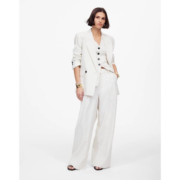 Madewell Superwide-Leg Trouser in Pinstripe Linen Blend Womens 4 Ivory Black - Picture 10 of 16